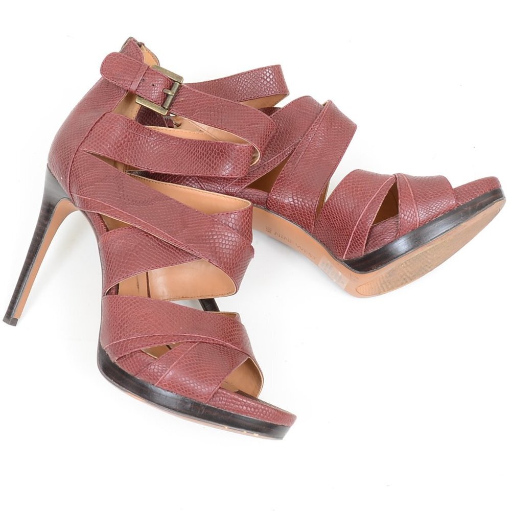 Nine West Women's Size 10 Bonjorno Red Leather Heeled Sandal Caged Gladiator